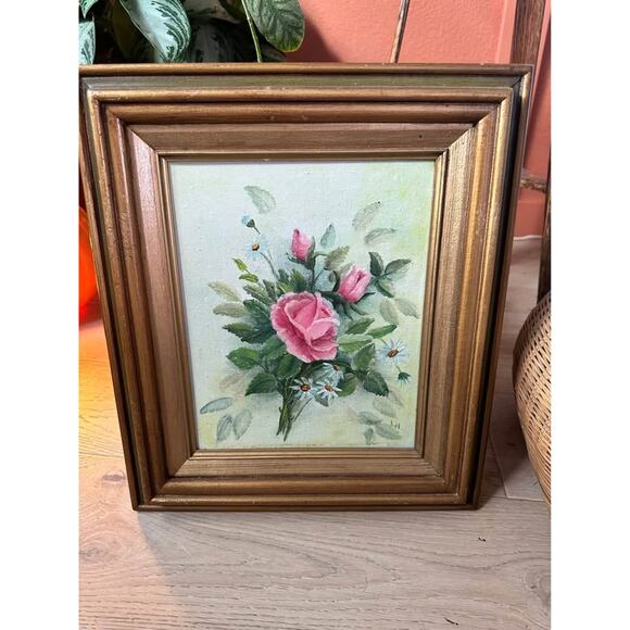 Other - Vintage Oil Painting signed LH Artist Still Life Floral